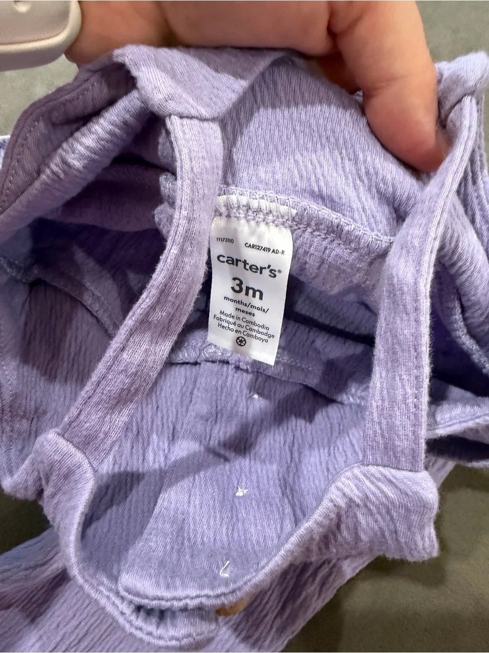 Carter's Lavender Ruffle Bodysuit Romper with Button Accents